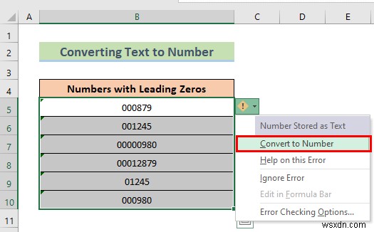 วิธีการลบศูนย์นำหน้าใน Excel (8 วิธีง่ายๆ)