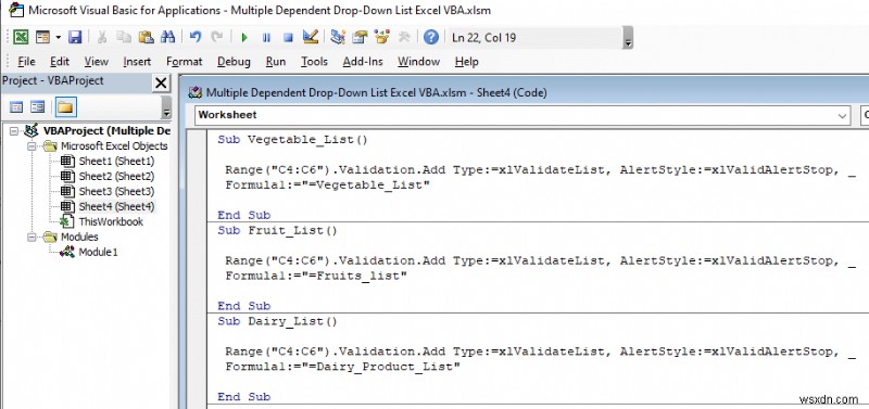 รายการแบบเลื่อนลงขึ้นอยู่กับหลายรายการ Excel VBA (3 วิธี)