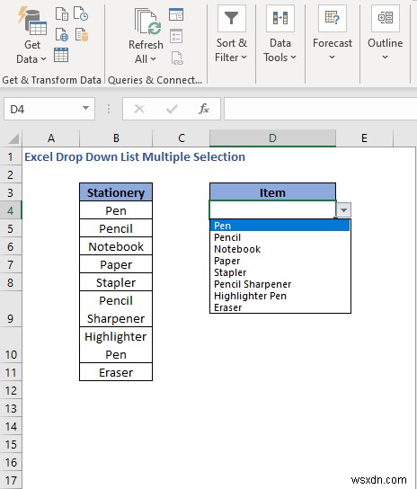 วิธีการสร้างการเลือกหลายรายการจากรายการแบบเลื่อนลงใน Excel (3 วิธี)