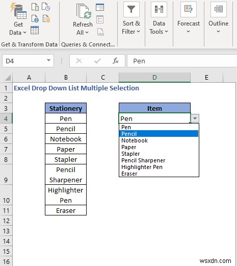 วิธีการสร้างการเลือกหลายรายการจากรายการแบบเลื่อนลงใน Excel (3 วิธี)