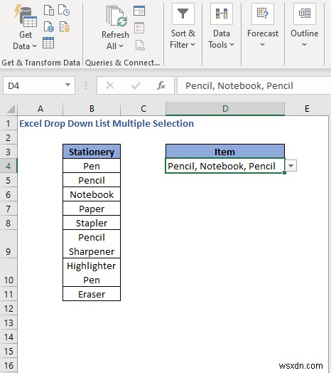 วิธีการสร้างการเลือกหลายรายการจากรายการแบบเลื่อนลงใน Excel (3 วิธี)