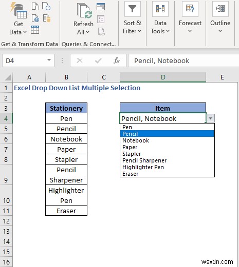 วิธีการสร้างการเลือกหลายรายการจากรายการแบบเลื่อนลงใน Excel (3 วิธี)