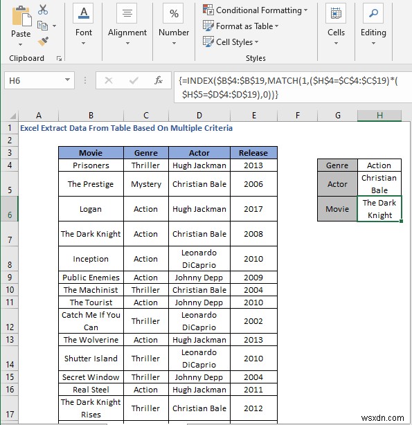 วิธีการดึงข้อมูลจากตารางตามเกณฑ์หลายเกณฑ์ใน Excel