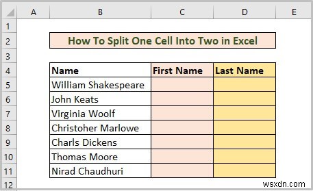 วิธีแยกเซลล์หนึ่งเซลล์ออกเป็นสองเซลล์ใน Excel (5 วิธีที่มีประโยชน์)