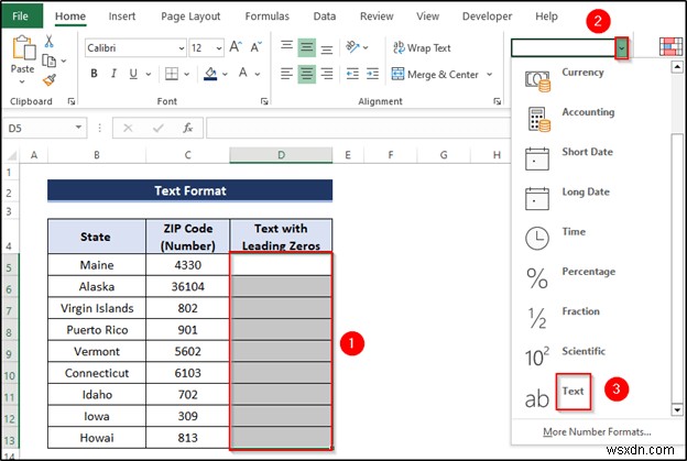 วิธีการแปลงตัวเลขเป็นข้อความที่มีเลขศูนย์นำหน้าใน Excel