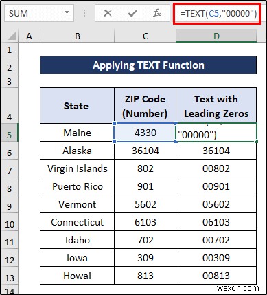 วิธีการแปลงตัวเลขเป็นข้อความที่มีเลขศูนย์นำหน้าใน Excel