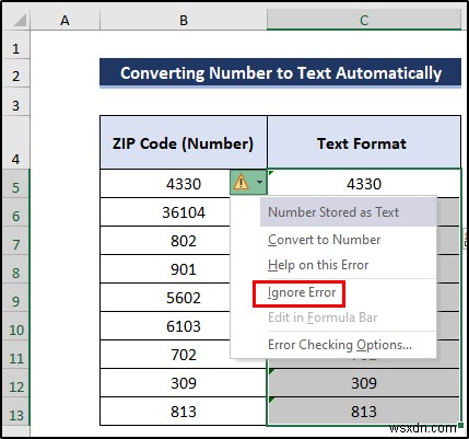 วิธีการแปลงตัวเลขเป็นข้อความที่มีเลขศูนย์นำหน้าใน Excel