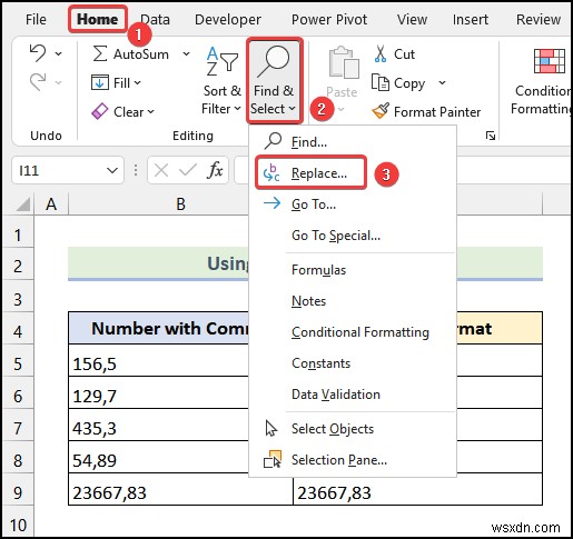 วิธีลบเครื่องหมายจุลภาคใน Excel (4 วิธีง่ายๆ)