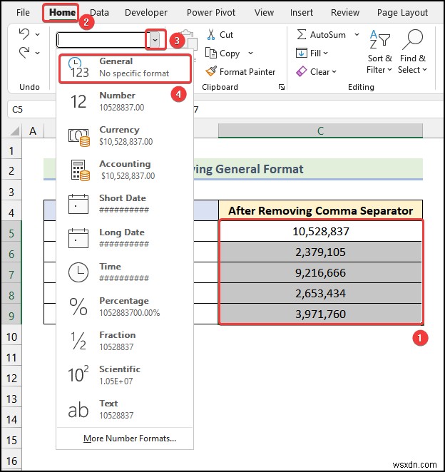 วิธีลบเครื่องหมายจุลภาคใน Excel (4 วิธีง่ายๆ)