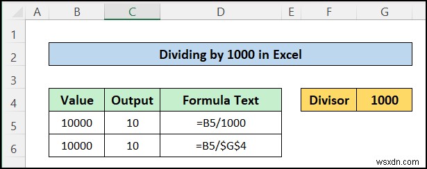 สูตรการแบ่งใน Excel สำหรับหลายเซลล์ (5 ตัวอย่างที่เหมาะสม)