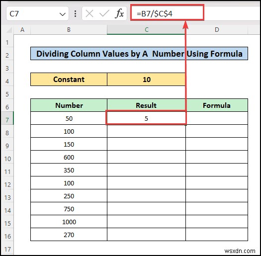 สูตรการแบ่งใน Excel สำหรับหลายเซลล์ (5 ตัวอย่างที่เหมาะสม)