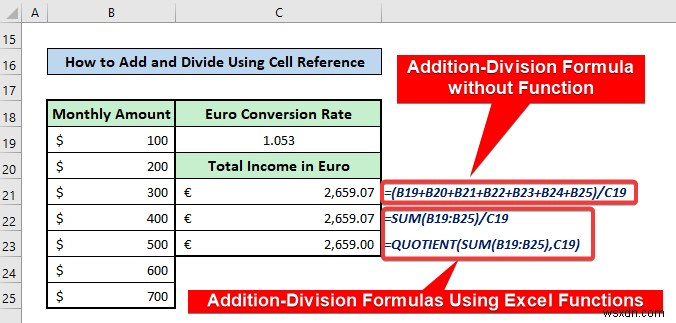 สูตรการแบ่งใน Excel สำหรับหลายเซลล์ (5 ตัวอย่างที่เหมาะสม)