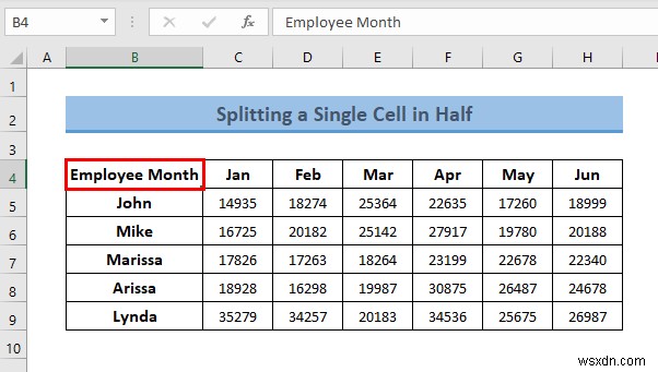วิธีแยกเซลล์เดียวออกเป็นครึ่งใน Excel