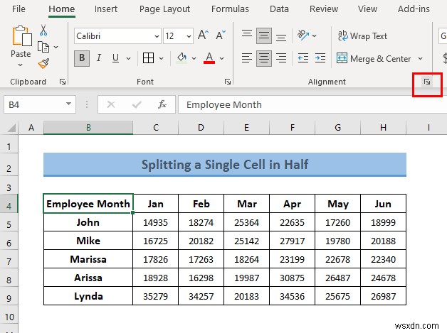 วิธีแยกเซลล์เดียวออกเป็นครึ่งใน Excel