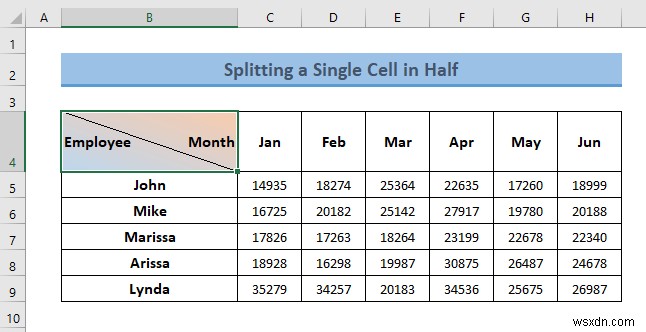 วิธีแยกเซลล์เดียวออกเป็นครึ่งใน Excel