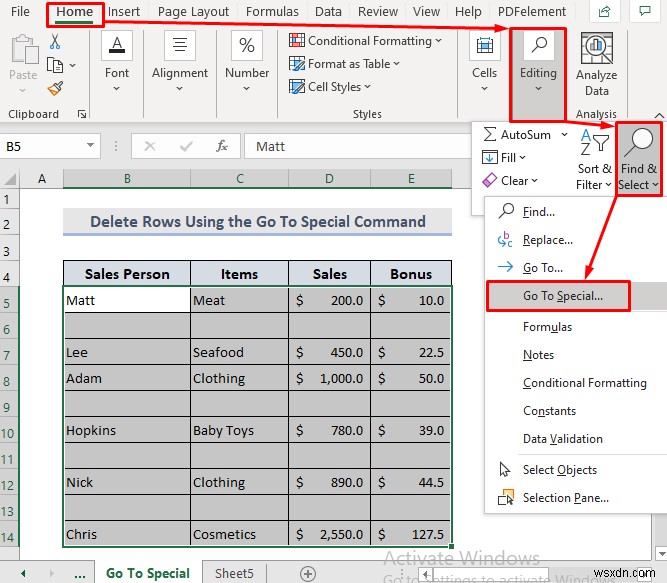 ลบแถวว่างใน Excel (8 วิธีที่เหมาะสม)