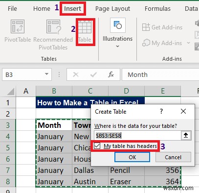 วิธีการสร้างตารางใน Excel (ด้วยการปรับแต่ง)