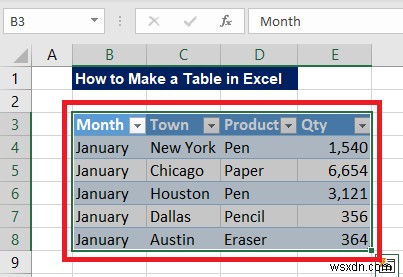 วิธีการสร้างตารางใน Excel (ด้วยการปรับแต่ง)