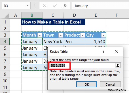 วิธีการสร้างตารางใน Excel (ด้วยการปรับแต่ง)