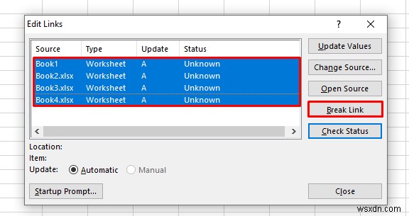 วิธีลบลิงก์ภายนอกใน Excel