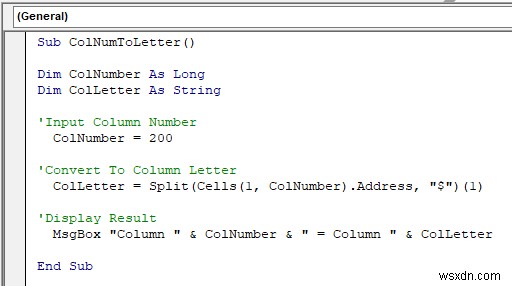 VBA เพื่อแปลงหมายเลขคอลัมน์เป็นตัวอักษรใน Excel (3 วิธี)