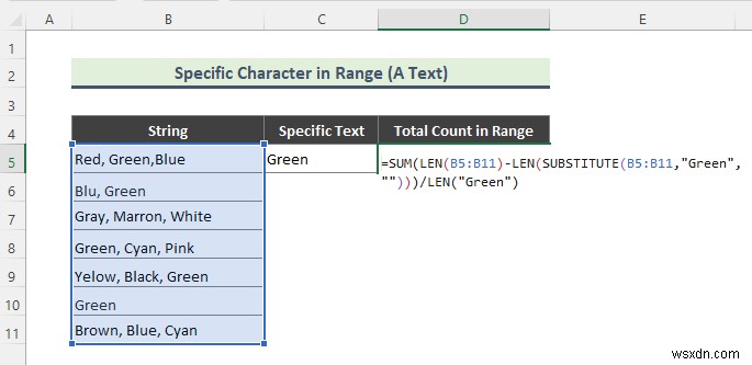 Excel Count Occurrences of Character in String