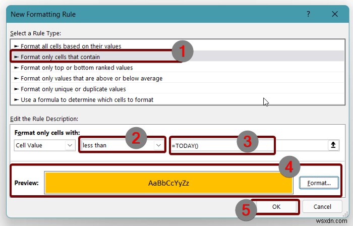 ใช้การจัดรูปแบบตามเงื่อนไขกับวันที่เกินกำหนดใน Excel (3 วิธี)