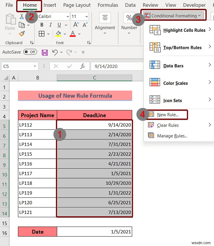 ใช้การจัดรูปแบบตามเงื่อนไขกับวันที่เกินกำหนดใน Excel (3 วิธี)