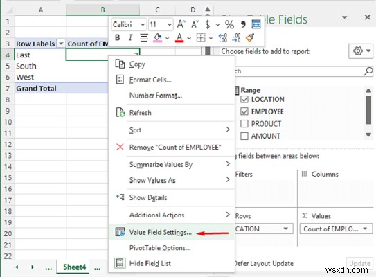 นับรายการที่ซ้ำกันใน Excel Pivot Table (2 วิธีง่ายๆ)