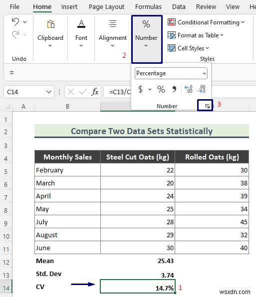 การเปรียบเทียบทางสถิติของ Excel ชุดข้อมูลสองชุด