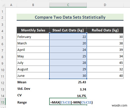 การเปรียบเทียบทางสถิติของ Excel ชุดข้อมูลสองชุด