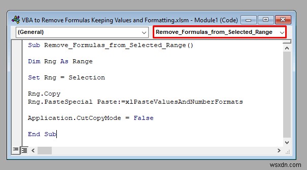 VBA เพื่อลบสูตรใน Excel รักษาค่าและการจัดรูปแบบ