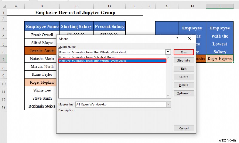 VBA เพื่อลบสูตรใน Excel รักษาค่าและการจัดรูปแบบ