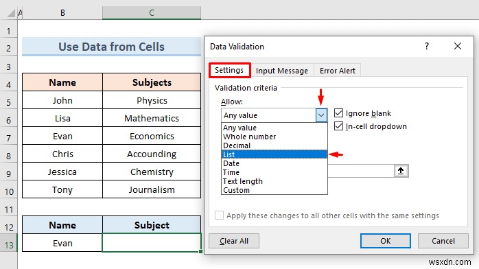 สร้างรายการแบบหล่นลงของ Excel จากตาราง (5 ตัวอย่าง)