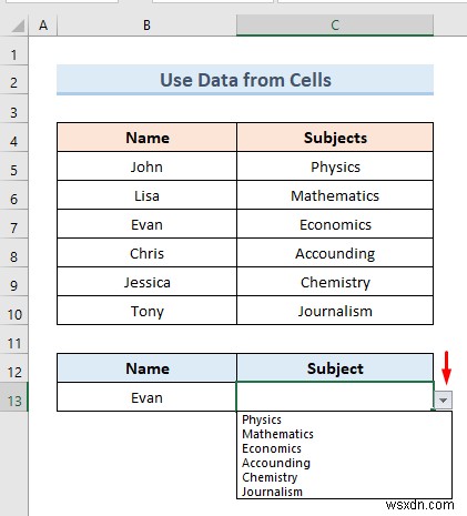 สร้างรายการแบบหล่นลงของ Excel จากตาราง (5 ตัวอย่าง)