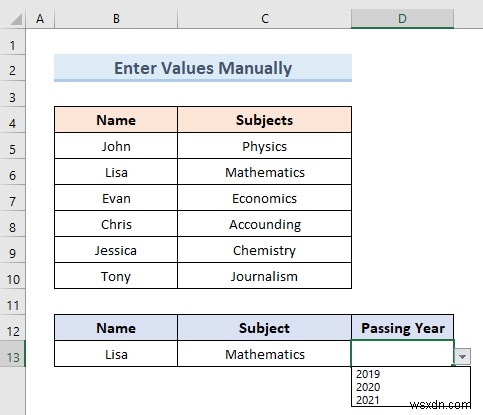 สร้างรายการแบบหล่นลงของ Excel จากตาราง (5 ตัวอย่าง)