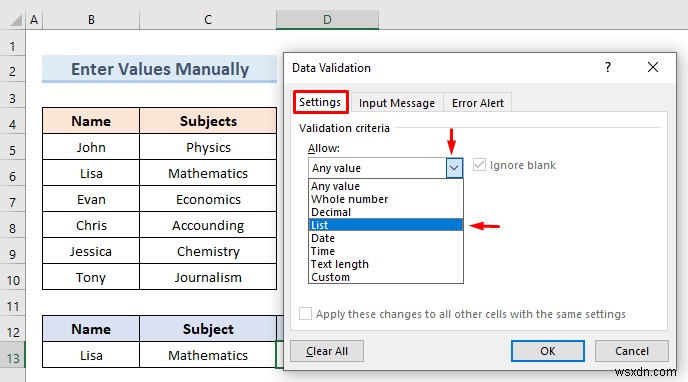 สร้างรายการแบบหล่นลงของ Excel จากตาราง (5 ตัวอย่าง)