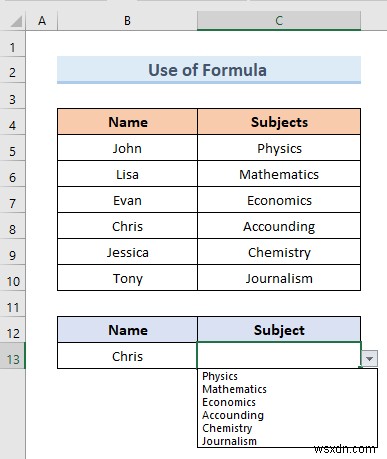 สร้างรายการแบบหล่นลงของ Excel จากตาราง (5 ตัวอย่าง)