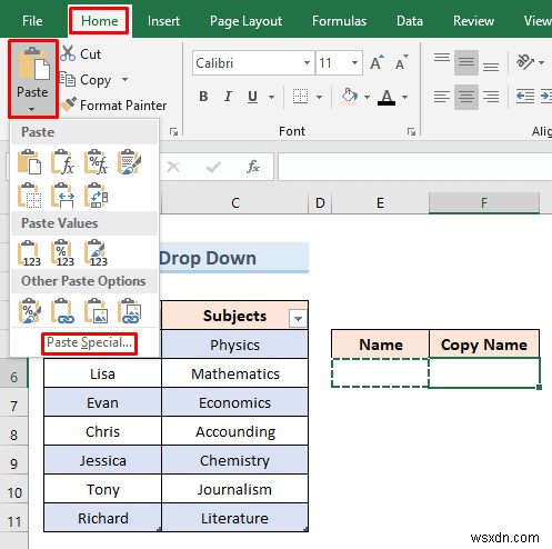 สร้างรายการแบบหล่นลงของ Excel จากตาราง (5 ตัวอย่าง)