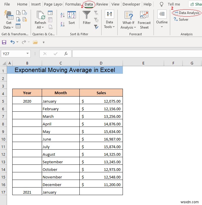 วิธีการคำนวณค่าเฉลี่ยเคลื่อนที่แบบเอ็กซ์โพเนนเชียลใน Excel