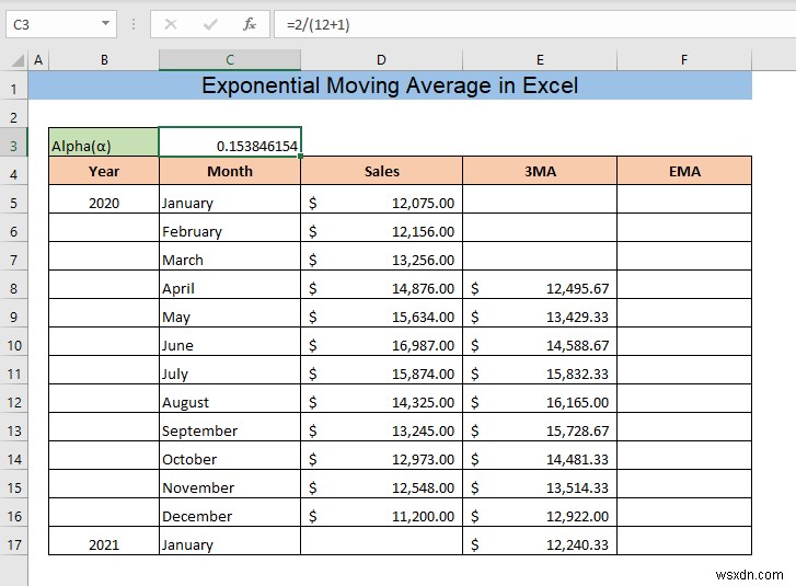 วิธีการคำนวณค่าเฉลี่ยเคลื่อนที่แบบเอ็กซ์โพเนนเชียลใน Excel