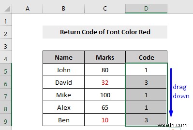 VBA เพื่อตรวจสอบว่าสีฟอนต์เป็นสีแดงหรือไม่ จากนั้นส่งคืนผลลัพธ์ใน Excel