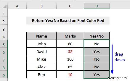 VBA เพื่อตรวจสอบว่าสีฟอนต์เป็นสีแดงหรือไม่ จากนั้นส่งคืนผลลัพธ์ใน Excel