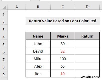 VBA เพื่อตรวจสอบว่าสีฟอนต์เป็นสีแดงหรือไม่ จากนั้นส่งคืนผลลัพธ์ใน Excel