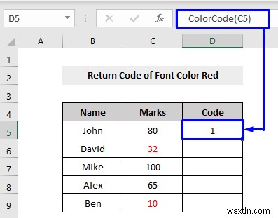 VBA เพื่อตรวจสอบว่าสีฟอนต์เป็นสีแดงหรือไม่ จากนั้นส่งคืนผลลัพธ์ใน Excel