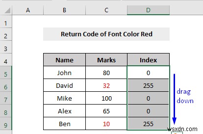 VBA เพื่อตรวจสอบว่าสีฟอนต์เป็นสีแดงหรือไม่ จากนั้นส่งคืนผลลัพธ์ใน Excel