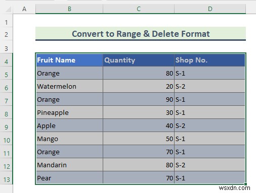 วิธีลบรูปแบบเป็นตารางใน Excel