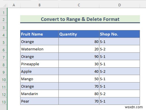 วิธีลบรูปแบบเป็นตารางใน Excel