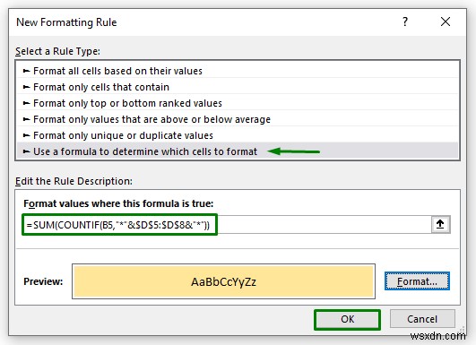 ไฮไลต์เซลล์ที่มีข้อความจากรายการใน Excel (7 วิธีง่ายๆ)