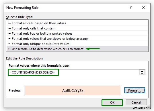 ไฮไลต์เซลล์ที่มีข้อความจากรายการใน Excel (7 วิธีง่ายๆ)